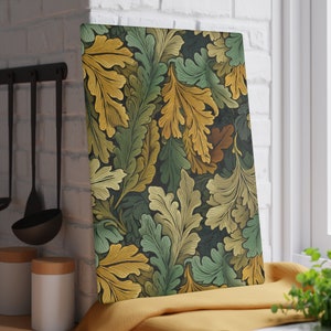 Glas Schneidebrett William Morris Stil Blatt Muster Herbst Gold Bronze Grün Botanische Vintage Ästhetik Wohnkultur Realtor Geschenk New Home