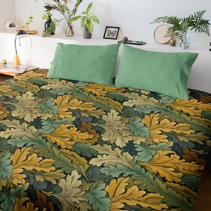 Fall Bedding Autumn Leaves Duvet Cover Twin XL Queen King William Morris Style Leaf Pattern Vintage Look Bedroom Update Housewarming Gift