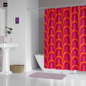 Art Deco Shower Curtain Hot Pink Rainbow Arch Bohemian Bathroom Decor Colorful Bath Accessories