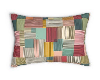 Colorful Patchwork Striped Lumbar Pillow Cover Mid Century Modern Cushion Retro Geometric Accent Pillow Throw Cushion Sofa Bedroom Decor