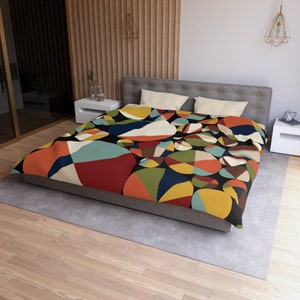 Mid Century Modern Aesthetic Home Decor Duvet Quilt Cover MCM Geometric Pattern Queen King Twin XL Size Dorm Room Housewarming Gifts Unique