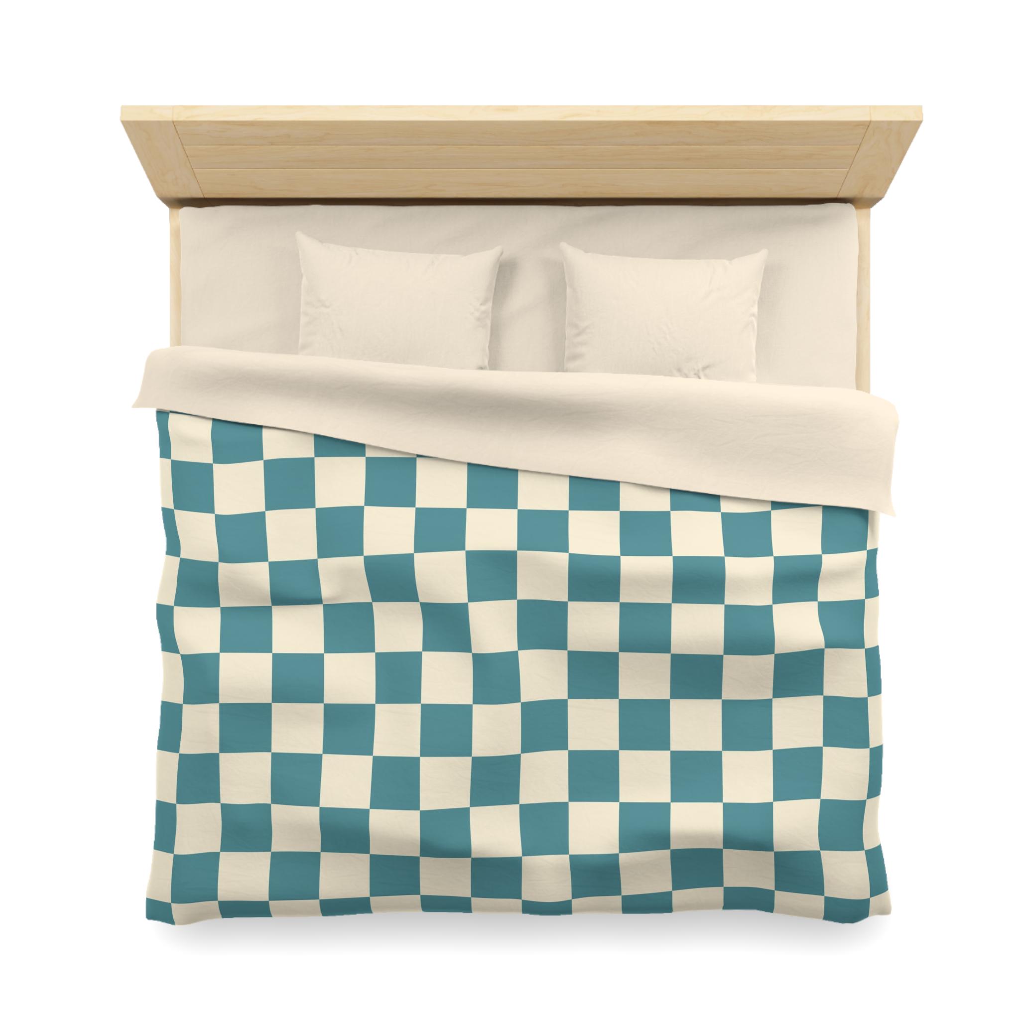 Check Pattern Bedding Mid-century Check Pattern Bedding Teal and Cream Checkered Duvet Cover ...