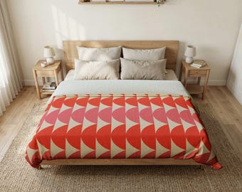 Geometric Printed Cotton Duvet Cover Retro Modern Duvet Cover Pink and Orange Housewarming Bedroom Decor