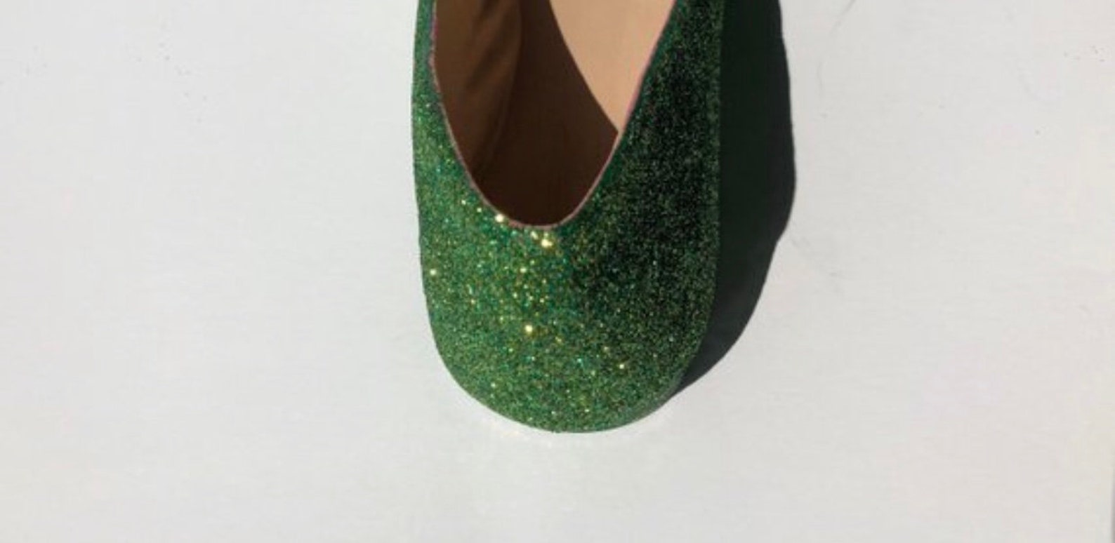 bridal flat emerald green & gold glittered ballet flats *free u.s shipping* jcodanseur shoes