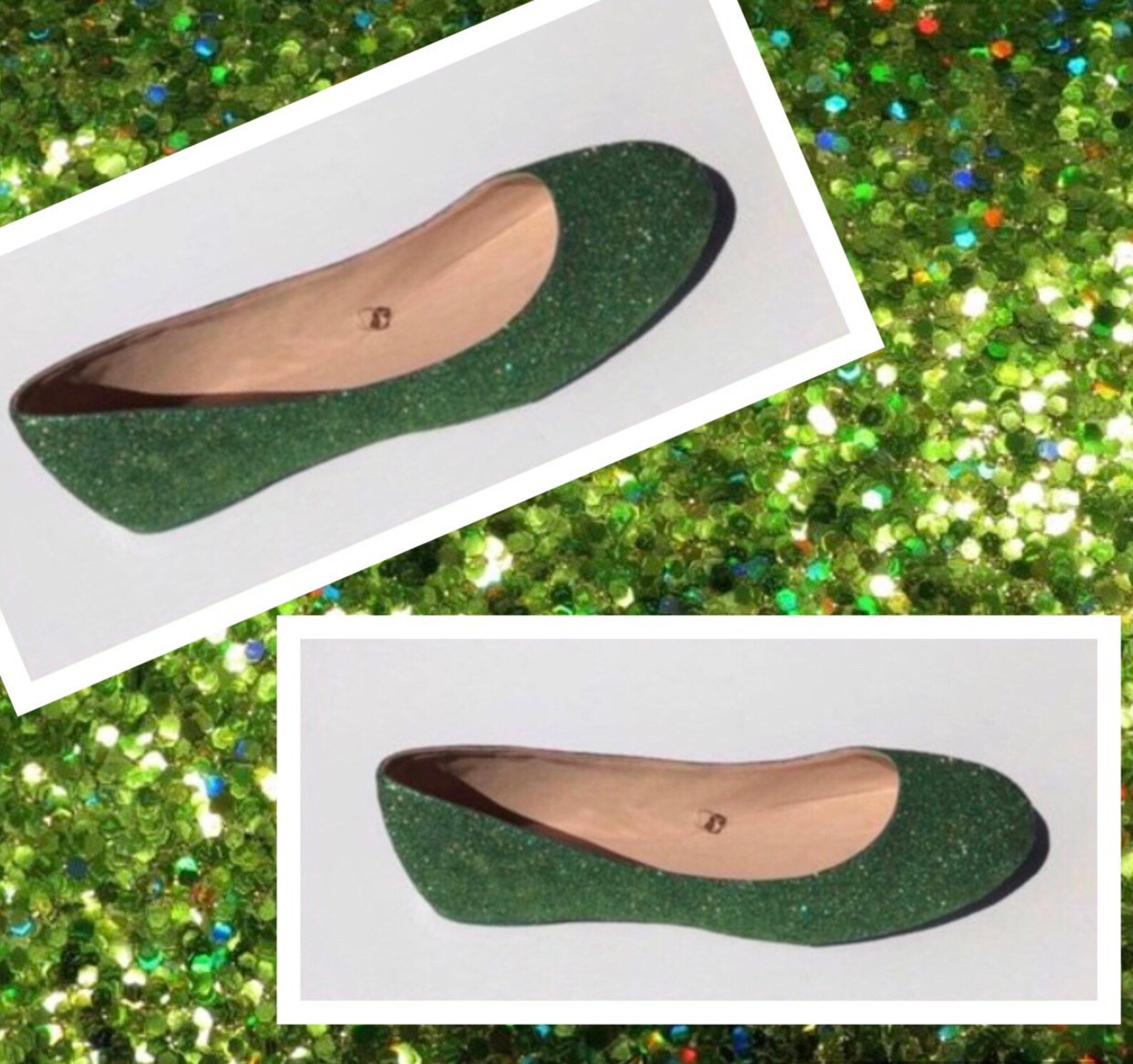 bridal flat emerald green & gold glittered ballet flats *free u.s shipping* jcodanseur shoes