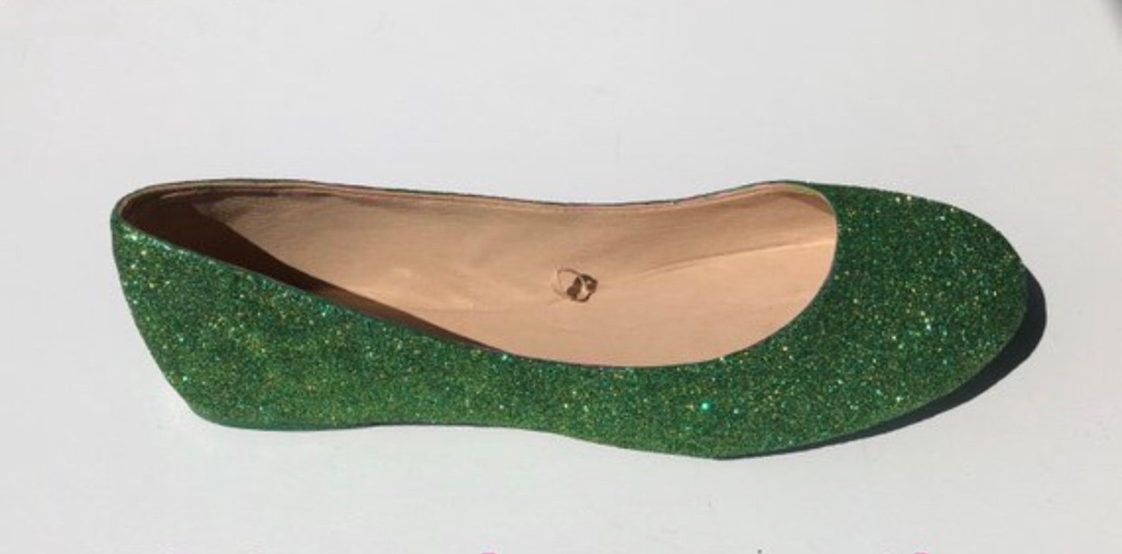 bridal flat emerald green & gold glittered ballet flats *free u.s shipping* jcodanseur shoes