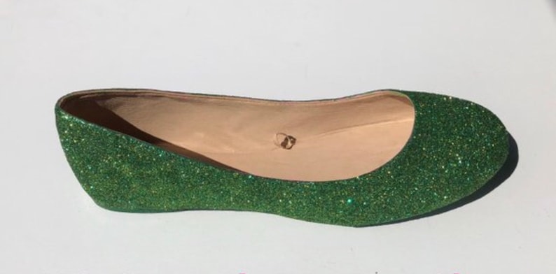 Glitter Flat Emerald Green /& Gold Glittered Bridal Wedding Ballet Flats *Free U.S Shipping* JCoDanseur Shoes