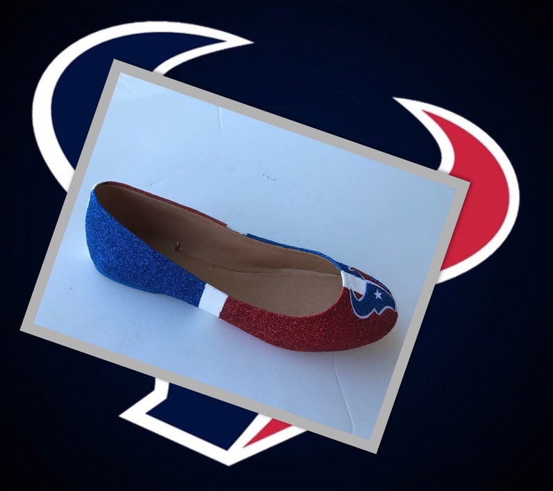Shipping* JCo.Danseur Shoes Houston Texans Women/'s Custom Football Ruby Red Royal Blue White Glittered Ballet Flats *Free U.S