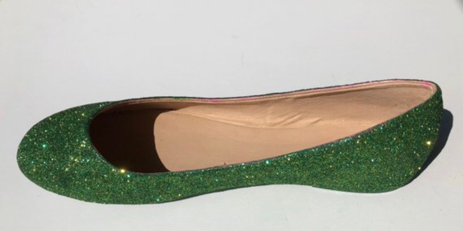 bridal flat emerald green & gold glittered ballet flats *free u.s shipping* jcodanseur shoes