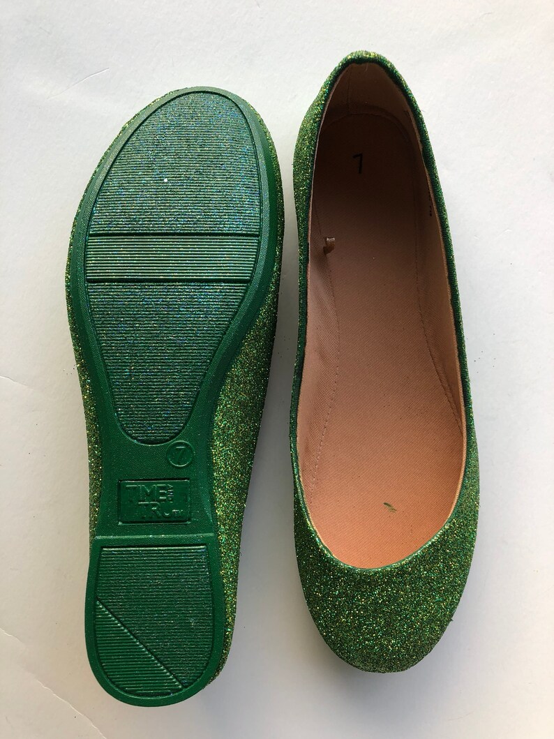 Glitter Flat Emerald Green /& Gold Glittered Bridal Wedding Ballet Flats *Free U.S Shipping* JCoDanseur Shoes