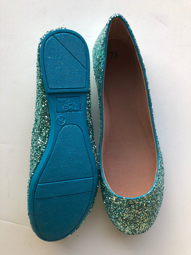 Wedding Blue Ballet Flat Women\u2019s Custom Easter Turquoise Glittered Ballet Flats wBlue Bottoms *Free U.S Shipping* JCoDanseur Shoes