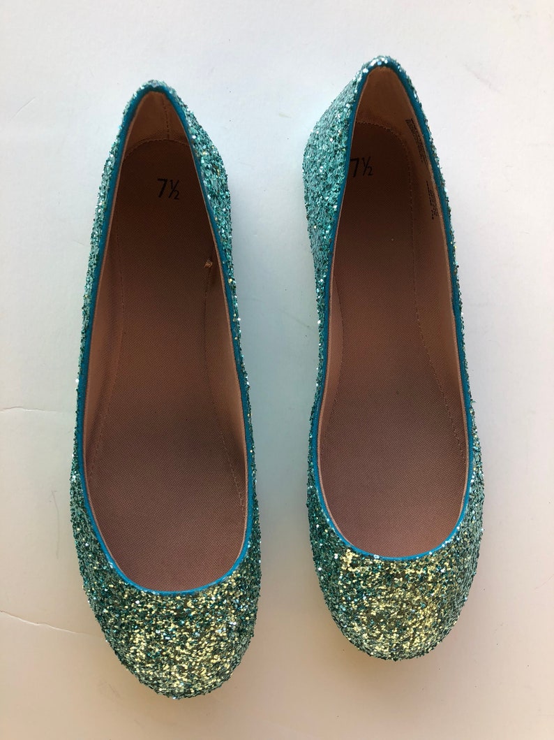 Wedding Blue Ballet Flat Women\u2019s Custom Easter Turquoise Glittered Ballet Flats wBlue Bottoms *Free U.S Shipping* JCoDanseur Shoes