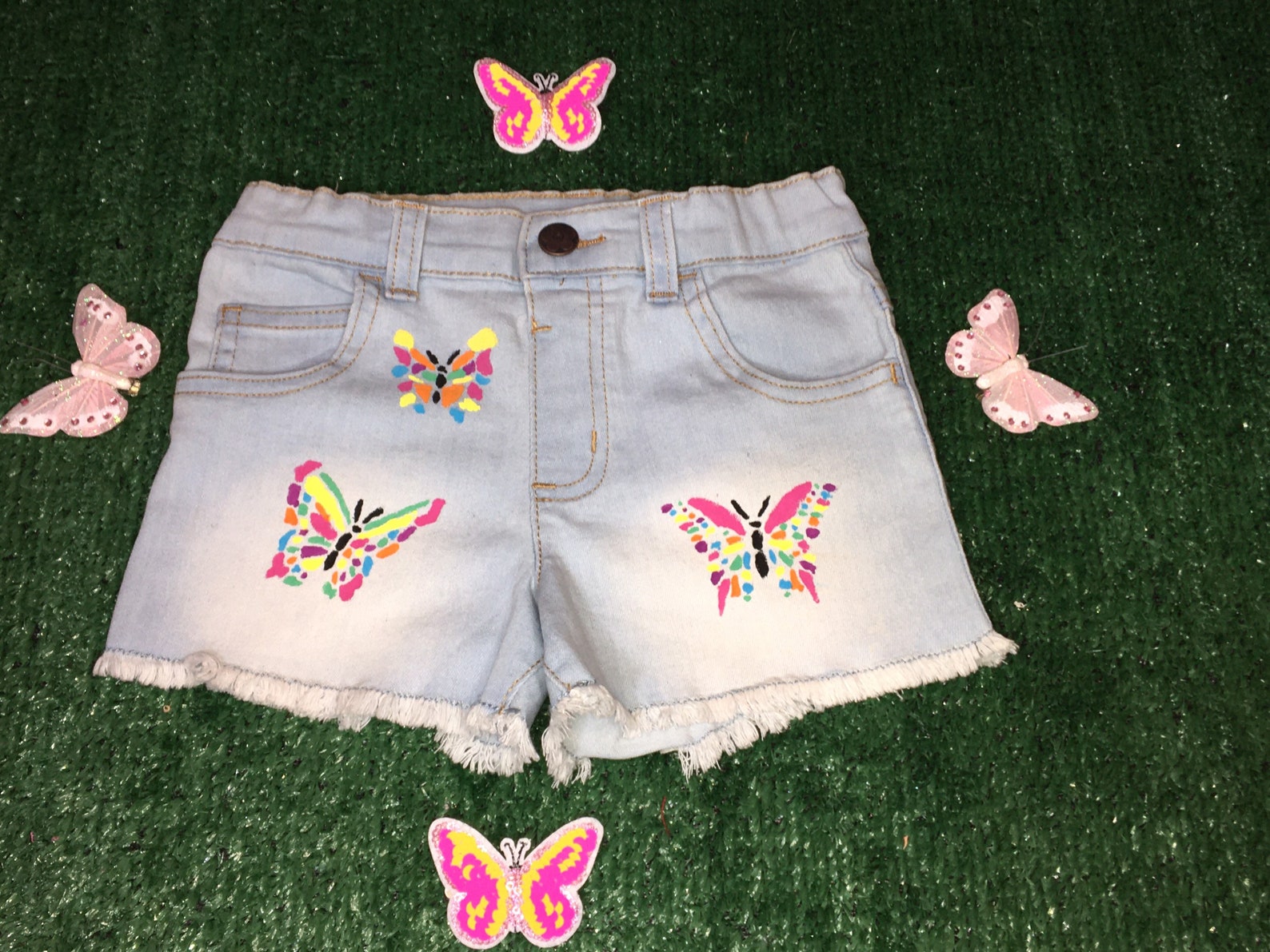 Denim Butterfly Shorts Etsy