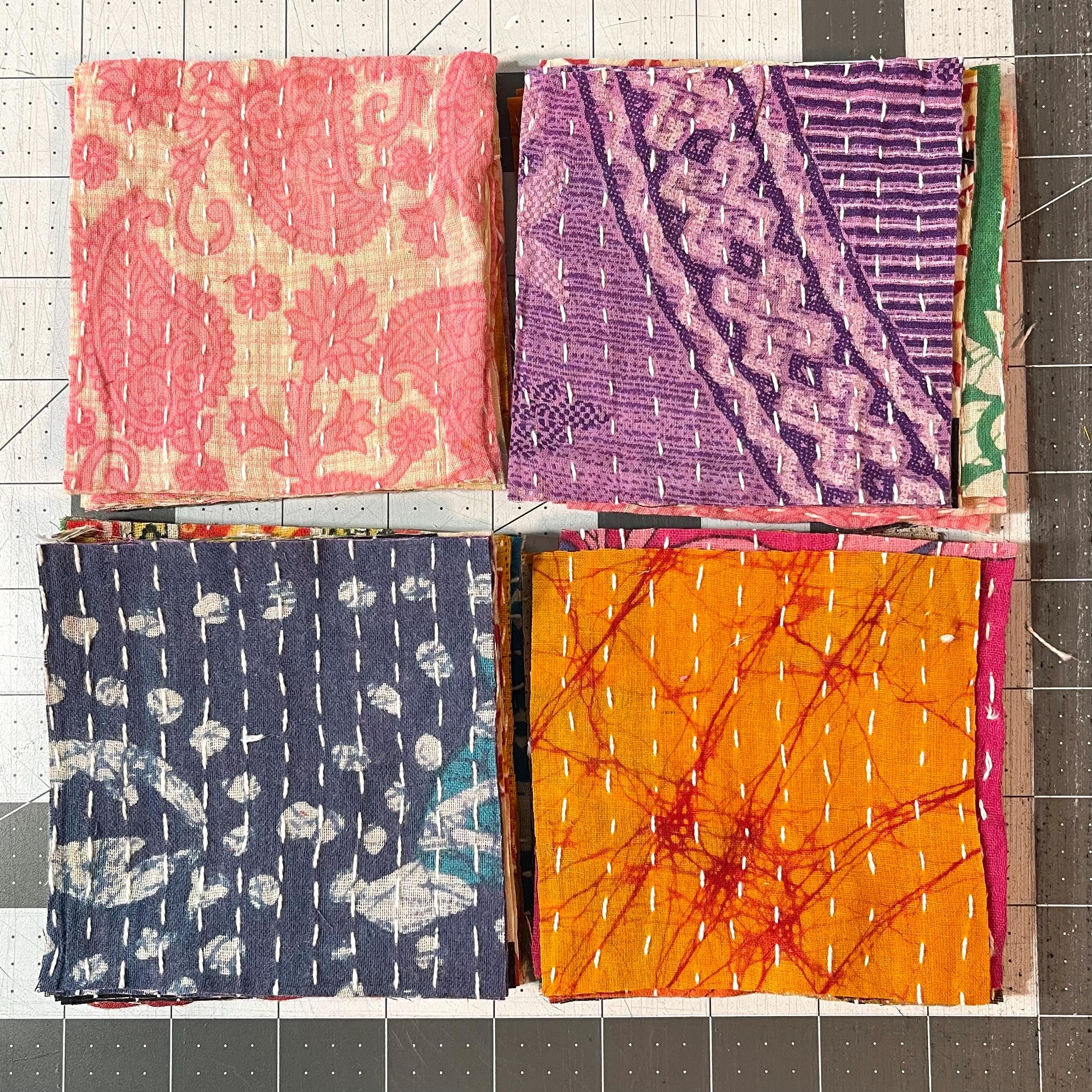 Kantha Scraps - Precut Kantha squares - Kantha fabric 25 PIECES - Kantha patch