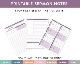 Sermon Notes Printable, Christian Planner Inserts (PDF Download)