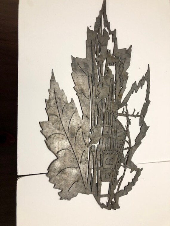 Metal Wall Art Leaf With Log Cabin And Bears - Cabin Metal Wall Art Metal Wall Art Leaf With Log Cabin And Bears - Cabin Metal Wall Art