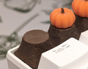 Stump Keycap: Cottagecore Keyboard Accessory with Pumpkin