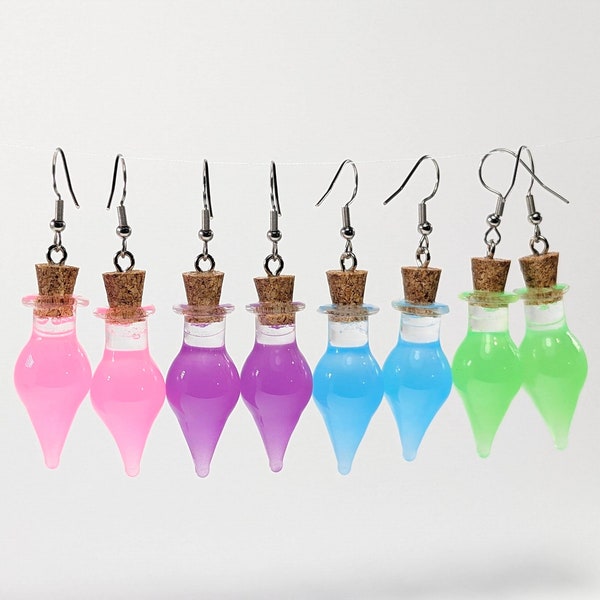 Glow-in-the-Dark Potion Bottle Earrings, Mystical Jewelry, Enchanting Accessories, Magical Glow Earrings, Fairycore Earrings, Rave Wear