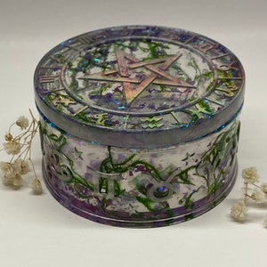 Holographic Astrology Jewelry Box: Resin Moss Floral Trinket Box