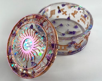 Holographic Floral Jewelry Box, Astrology Jewelry Box, Floral Holographic Astrology Jewelry Box