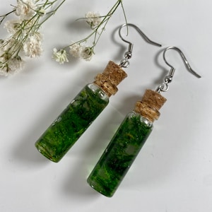 Real Moss Jar Dangle Earrings: Cottagecore Nature Jewelry