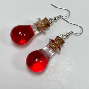Red Potion Bottle Earrings: Resin Fantasy Jewelry