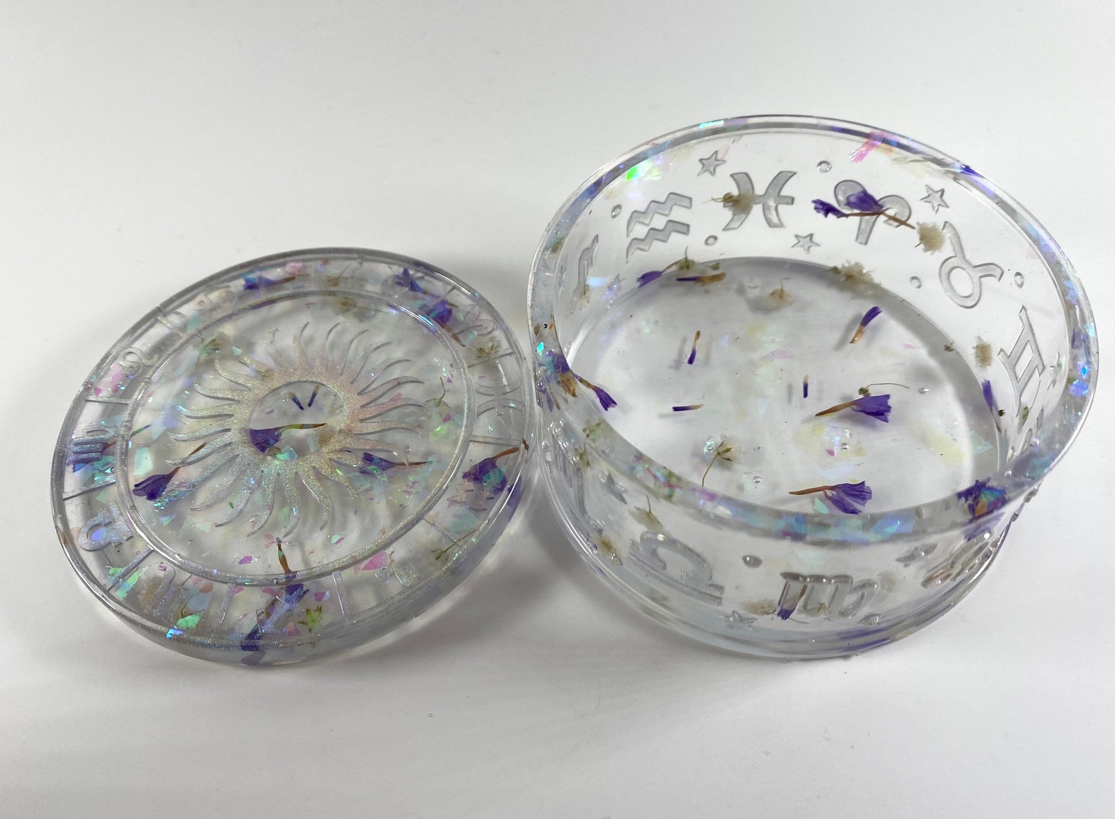 Holographic Astrology Jewelry Box Real Flower Holographic Etsy