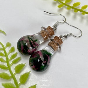 Real Moss Bottle Dangle Earrings: Cottagecore Terrarium Jewelry