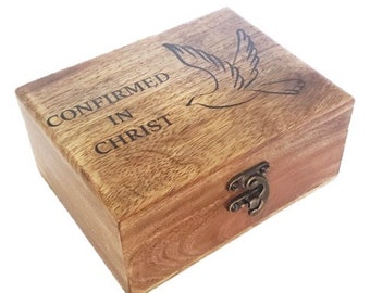 Confirmed in Christ Trinket Keepsake Jewelry Box. Confirmation Rosary Box Holder Cross Box. First Communion Box.