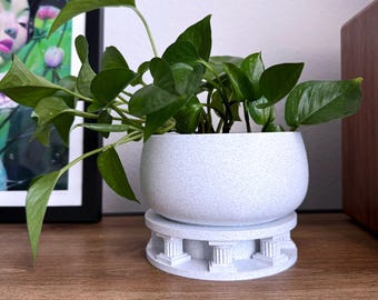 Neoclassical Planter with Greek Column Pedestal - Greco-Roman Inspired