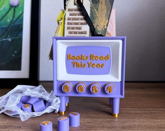 Books Read This Year Counter & Bookmark Holder | Custom Color Reading Tracker | Retro TV Bookish Decor