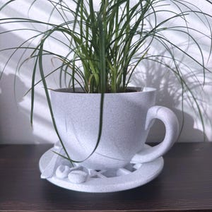 Unique Coffee Mug planter, with spoon dish drip tray - morning coffee themed plant pot for coffee and Plant Lovers - Novelty teacup planter