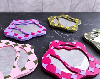 Cute colorful asymmetrical mini wall decor mirrors - customizable color options