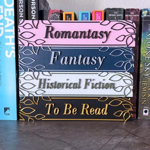Bookshelf Genre Signs. Vines and leaf design with color options