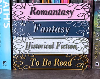 Bookshelf Genre Signs. Vines and leaf design with color options