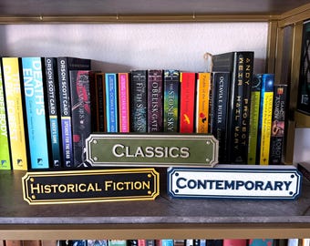 Bookshelf Genre Signs. Customizable Plaque Design