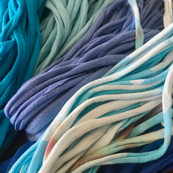 Stormy Tshirt Yarn Upcycled item,6 Ball Project Pack, Blue, Hand-cut, Chunky Jersey Yarn, T-Yarn, Tarn, Color Curated PCR