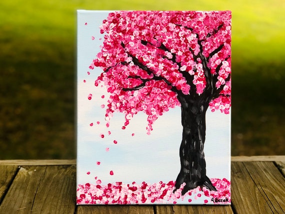 wallpapers Blue Background Easy Cherry Blossom Painting cherry blossom tree painting blue background etsy