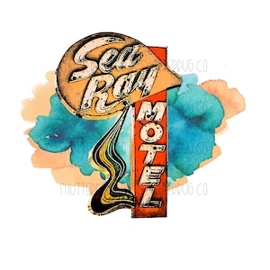 T-shirt Sublimation Designs, Vintage Motel Sign, Road Sign PNG, Vintage Road Signs, Sublimation Design, Retro Art, Motel Sign, Americana Art