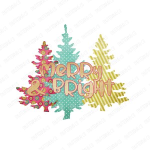 Merry & Bright PNG, Festive EvergreenTrees, Digital Design ,INSTANT DOWNLOAD, Print  Sublimations