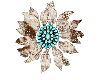 Sunflower PNG, Cowhide and Turquoise Gem Sunflower, Western, Cowboy -Instant Download, Sublimations, Digital PNG files