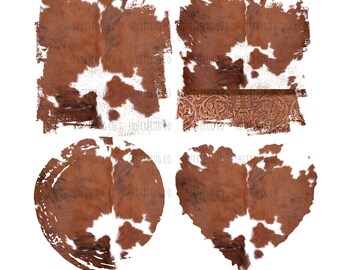 Cowhide Patches, Background Splashes, Set of 4 Southwest Sublimation Design, Western Design, High Res PNG, Instant Download