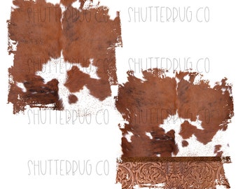 Cowhide Patches, Background Splashes, Textured Leather Southwest Sublimation Design, Cowboy Design, High Res PNG, Instant Download