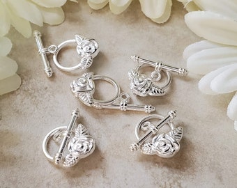 10 Sets Silver Tone Bracelet Clasps Lily Flower Toggle DIY Crafts Jewelry Making Findings