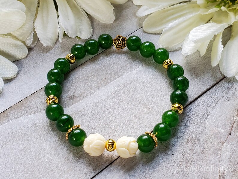 Green Jade Feng Shui Lotus bracelet Prosperity Good luck | Etsy