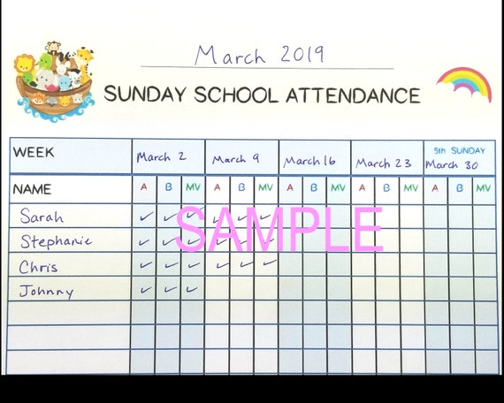 Sunday School Attendance Chart