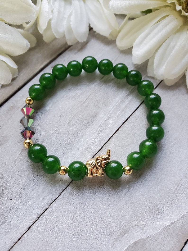 Green Jade and Crystal Elephant Bracelet Feng Shui Good luck Etsy