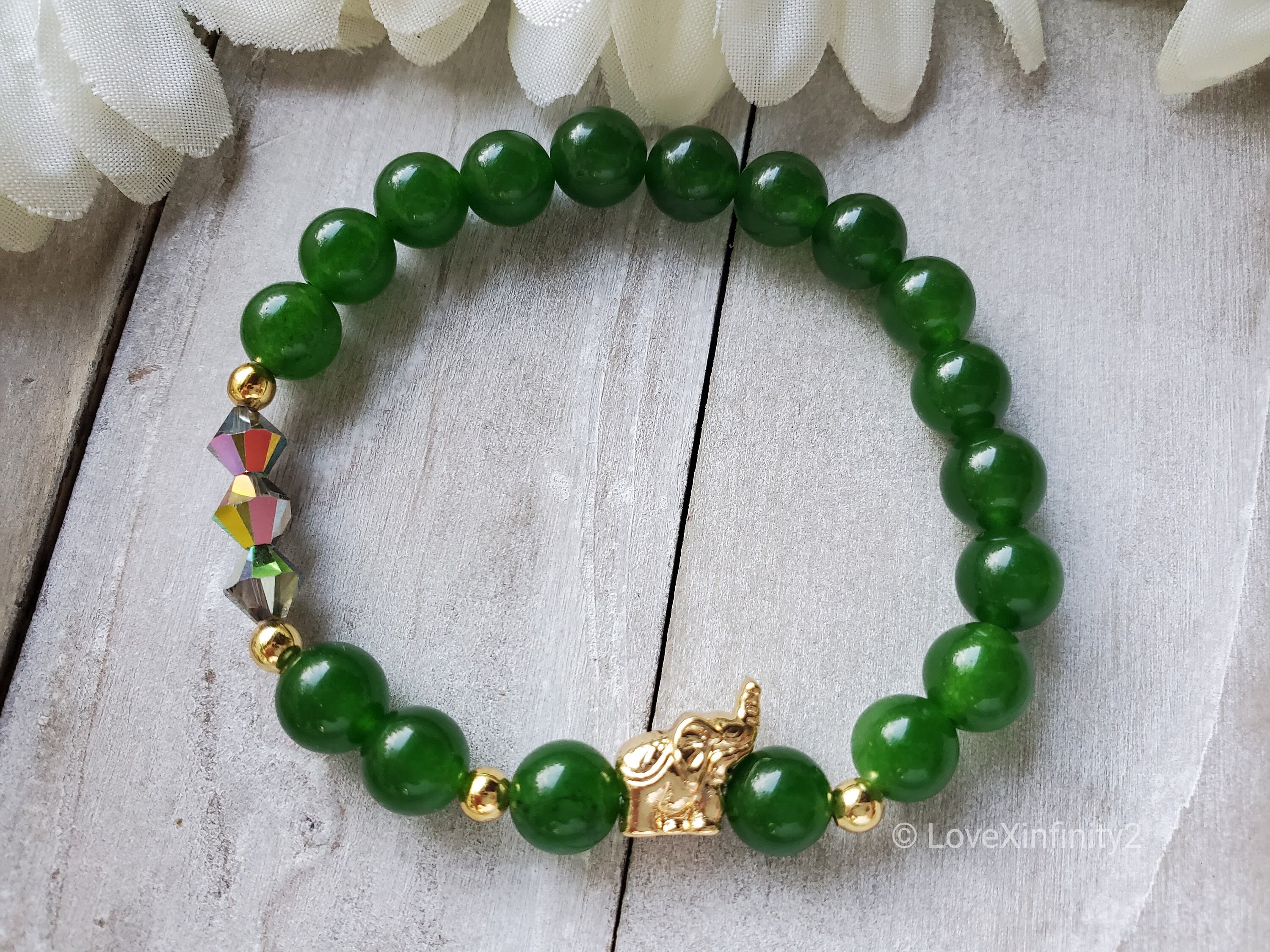 Green Jade and Crystal Elephant Bracelet Feng Shui Good luck Etsy