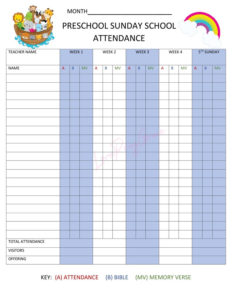 Preschool Sunday School Attendance Bible Study Attendance | Etsy