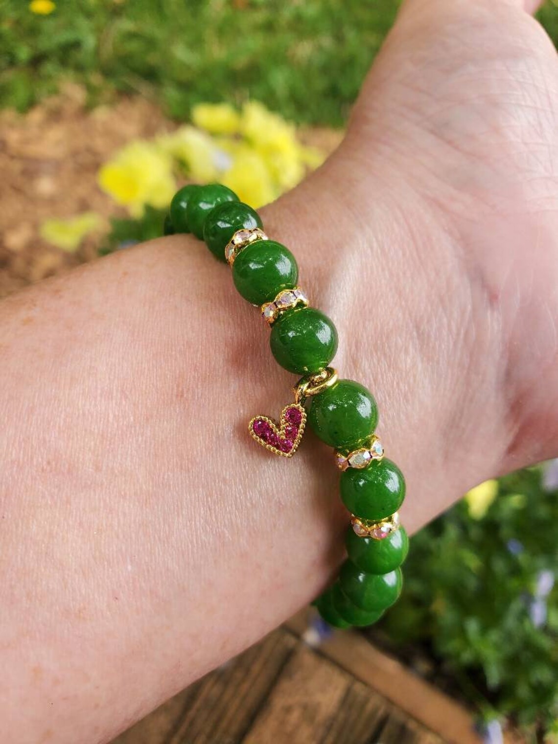 Pulsera de jade verde mujeres encanto del corazón curación